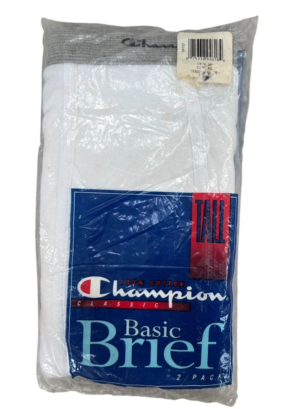 Vintage 90s Champion 2 Pk Basic Brief Made USA Tall NOS 1997 Style U470 Size 42